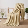 thumbnail image 4 of Knitted Throw Blanket with Tassels - Textured Soft Sofa Couch Cover - Farmhouse Living Room Decor(Khaki), 4 of 6