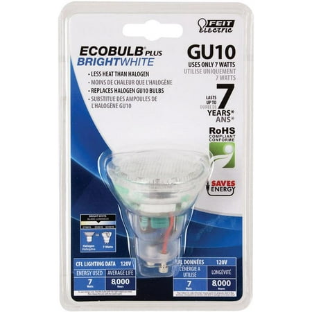 Feit Electric BPESL9/GU10/Can Non-Dimmable Compact Fluorescent Lamp, 7 W, 120 V, GU10, 8000 hr