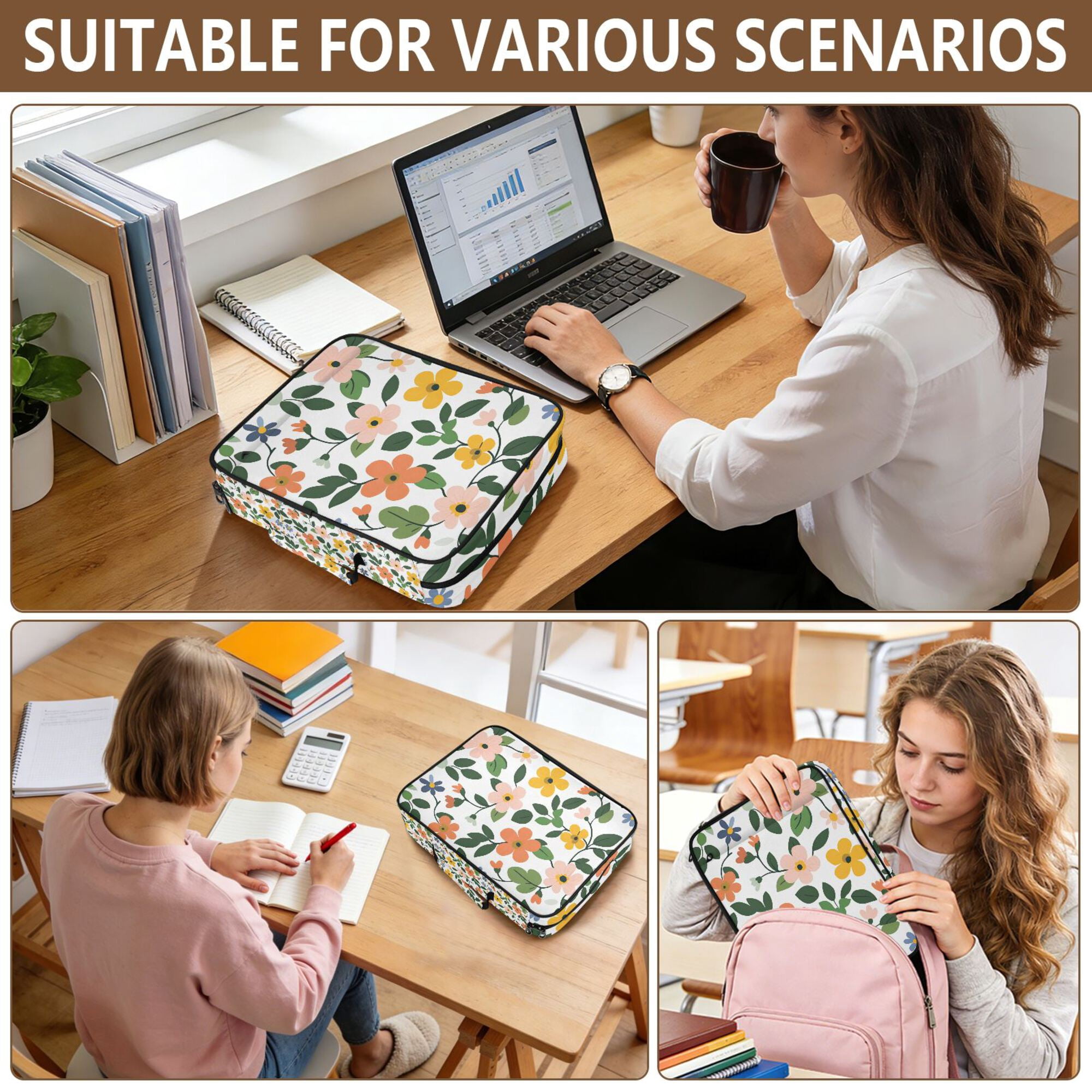 FORMRS Accordion File Folder A4 Size 7-Pocket Expanding Document Organizer Bag with 3 Ring Binder, Retro Colorful Flowers