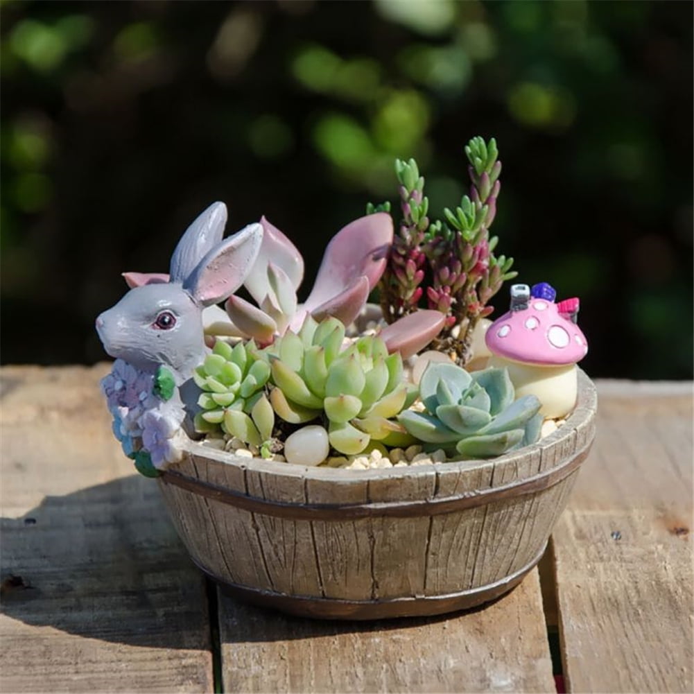 Planti Goodies Cute Round Pot with Animal Adorable Succulent Flower Pot Home Decoration Pot with Drainage Bunny, Style A