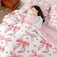 thumbnail image 4 of jejeloiu Cute Bowtie Loves 7pcs Bedding Comforter Set,White Pink Queen Bedding Sets For Girls Kids Reversible, 4 of 8