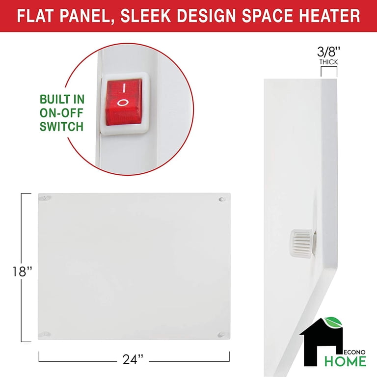 EconoHome Wall Mount Space Heater Panel - 250 Watt Splashproof Convection  Heater - Ideal for 100 Sq Ft Room or Bathroom - 120V Electric Heater - Save  Up to 50% of Heating Cost - Overheat Protection - Walmart.com
