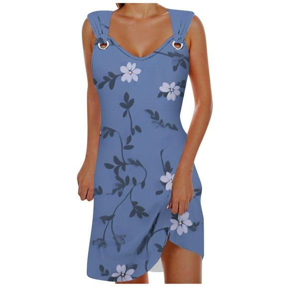 Women's Flowy Midi Dress Elegant Suspender Casual Summer Beach Printed Skirt Comfortable Stylish Feminine Outfit