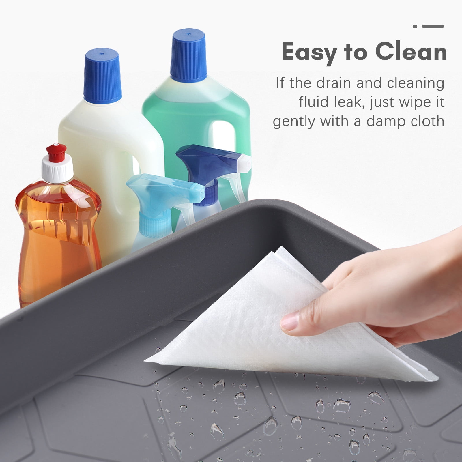 Hommii Waterproof Under Sink Mat for Kitchen - 34 x 22 Inches Adjustable Silicone Bathroom Sink Mat with Drain Hole, Under Sink Drip Tray for