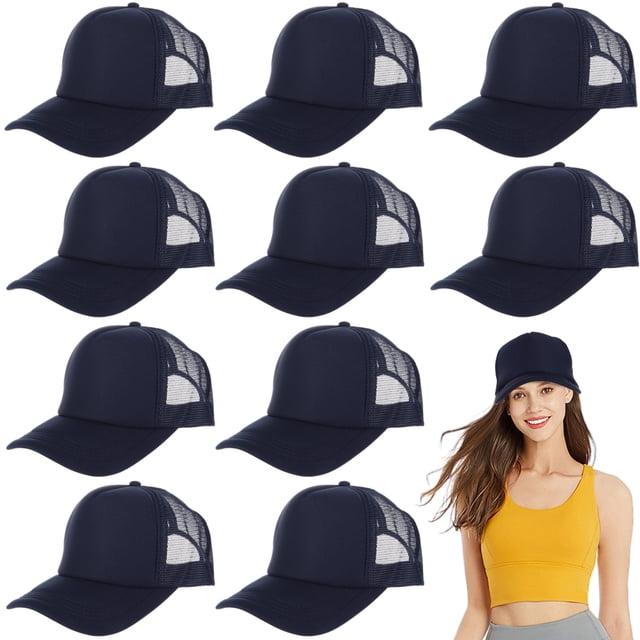 10 PCS Sublimation Blank Trucker Hats, Comfortable Polyester Mesh Trucker Hats, Unisex Mesh Baseball Snapback Caps, Summer Mesh Caps for Men Women