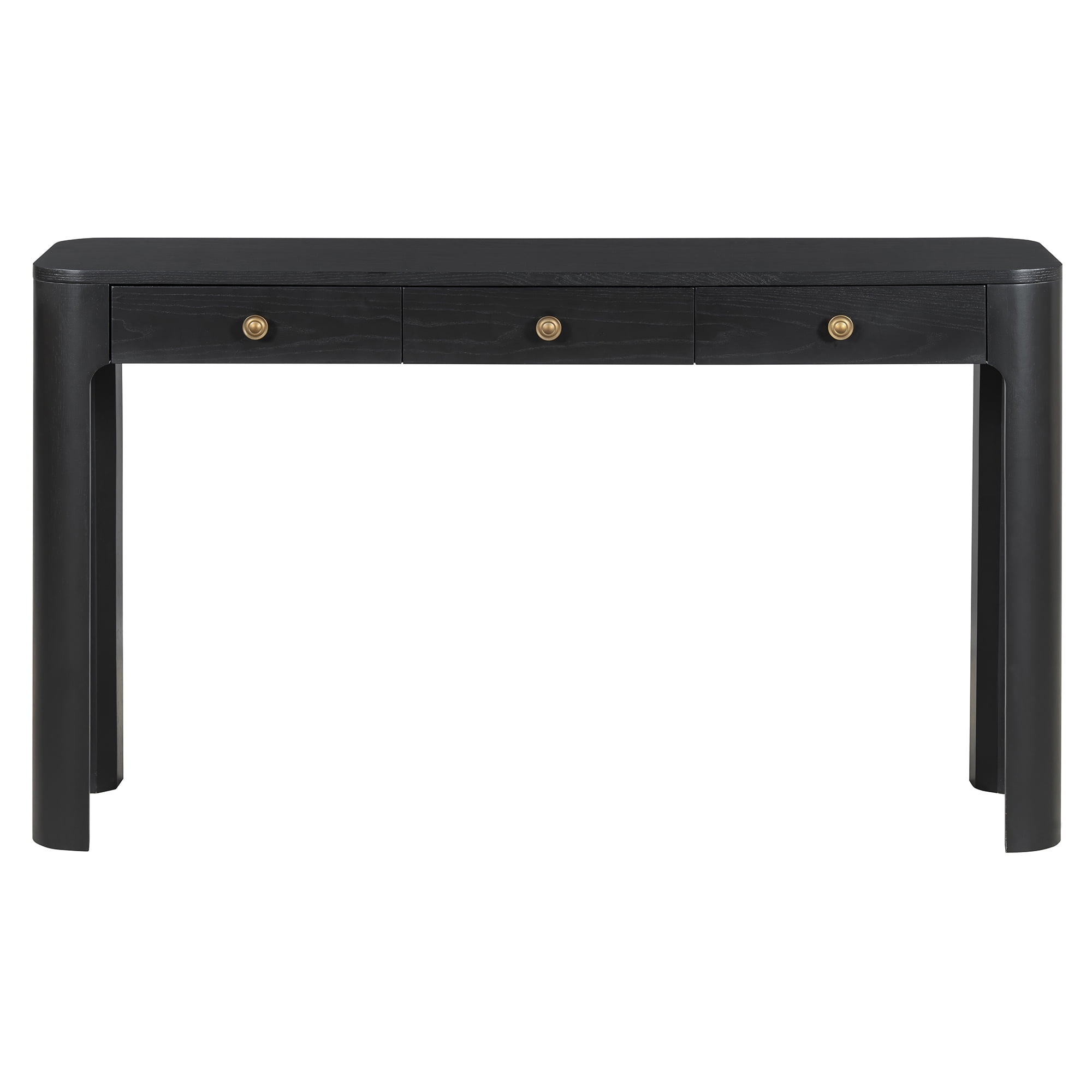 Retro Console Table with Curved Corners, Sofa Table Behind Couchwith 3 Concealed Drawers, Modern Entryway Table with Thick Legs for Hallway & Living Room