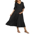 thumbnail image 4 of INSPIRE CHIC Women's Maternity Maxi Dress Short Sleeves V Neck Ruffled Sleeve for Photoshoot M Black, 4 of 6