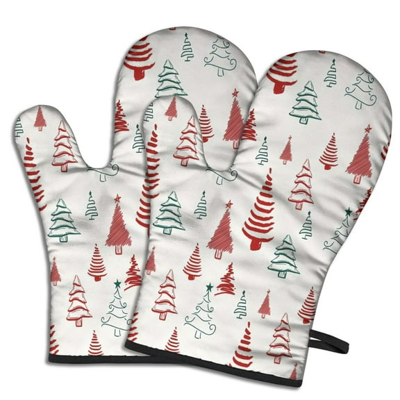 Cute Oven Mitts,Multicolor Christmas Tree Pattern Oven Mitt 2-Pack Set,Kitchen Gloves for Oven,Heat Resistant Oven Mitts 7.7"x12"