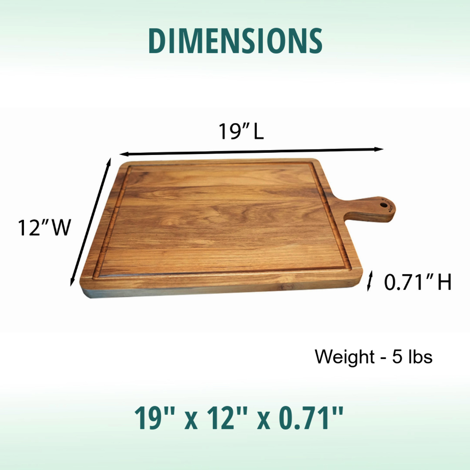EcoDecors 19" x 12" FSC Teak Cutting Board with Juice Groove  Handle
