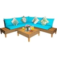 thumbnail image 2 of Costway Ensemble de Mobilier de Patio en Rotin 4 Pcs Causeuse avec Table d'Appoint en Bois Coussinée Turquoise, 2 of 9