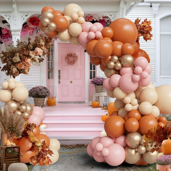 145PCS Fall Pink Balloon Arch Kit – Boho Baby Shower Decorations for Girl, Burnt Orange Nude Pink Balloons, Pumpkin Themed Fall Balloon Garland, Dusty Pink Balloons for Autumn Party