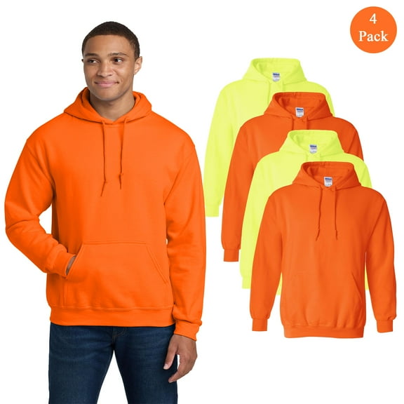 Gildan Heavy Blend Safety Hooded Sweatshirt 4-Pack, Hi Vis Fleece Pullover Hoodie, Mix Color, S