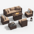 thumbnail image 5 of Dateyes 8-Piece Outdoor Patio Furniture Set with 44" Fire Pit Table, All-Weather Wicker Rattan Sectional Sofa with Coffee Table & Cover (Beige), 5 of 8