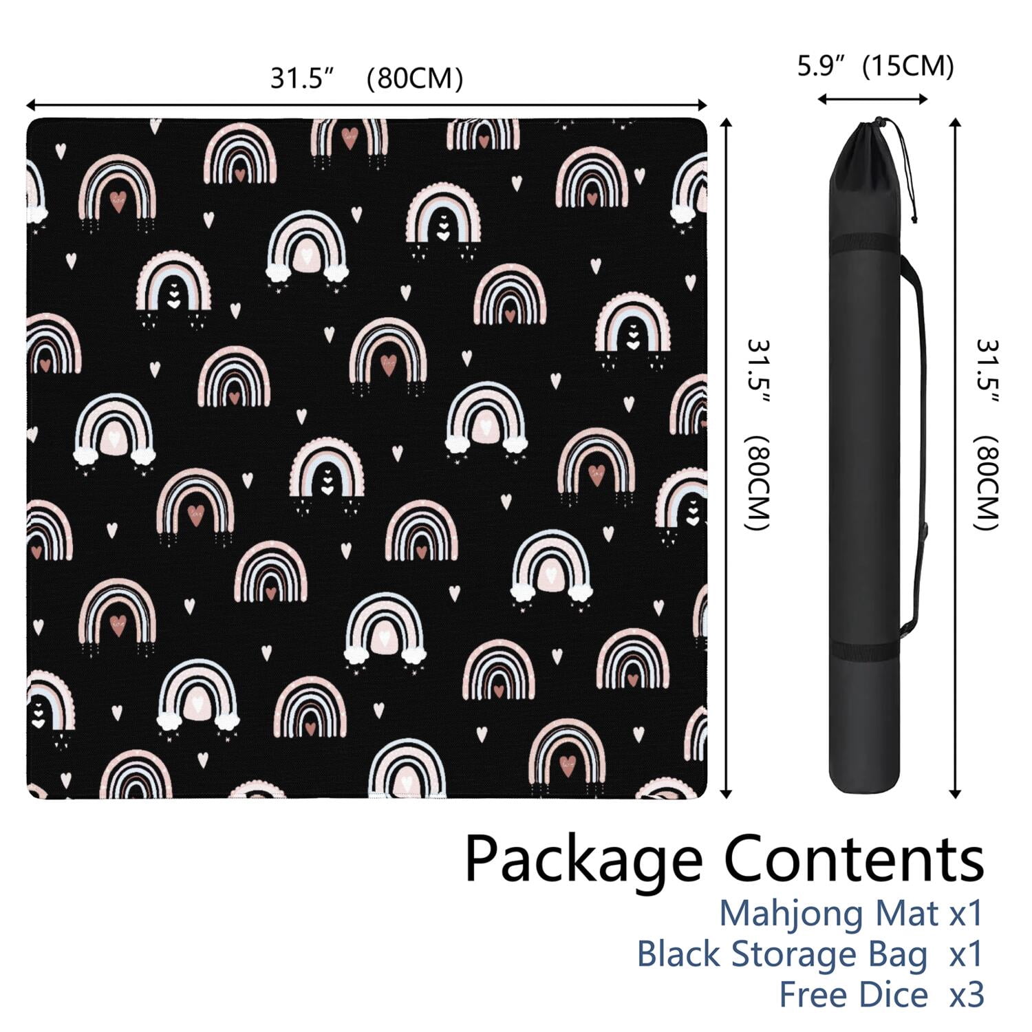 31.5 Inch Boho Game Mat for Mahjong and Cards, Anti-Slip Rubber Table Pad with Noise Dampening, Multi-Use Mat for Board Games Tile Games and Game Room