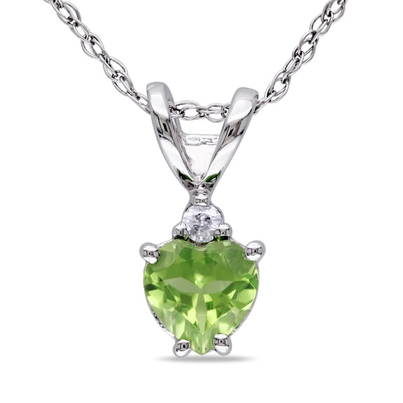 Everly Women's 1/2ct TGW Peridot and Diamond Accent 10k White Gold Heart Pendant with Chain