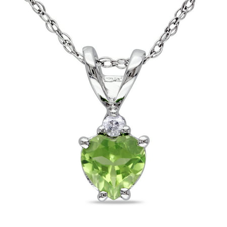 Tangelo 1/2 Carat T.G.W. Peridot Heart and Diamond Accent 10kt White Gold Pendant, 17