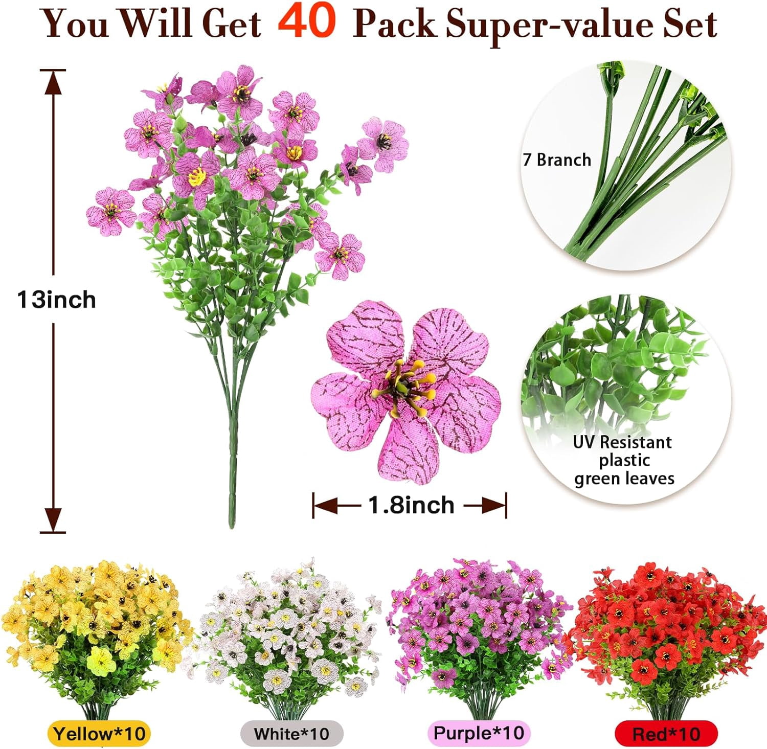 24 Bundles Artificial Flowers for with 24 Bundles Hanging Flowers with 2 Baskets