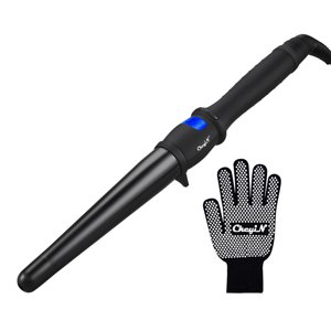 CkeyiN Tourmaline Ceramic Cone-Shaped Hair Curling Iron (25-32mm), 110-240V Dual-Voltage Curling Wand with LCD Display