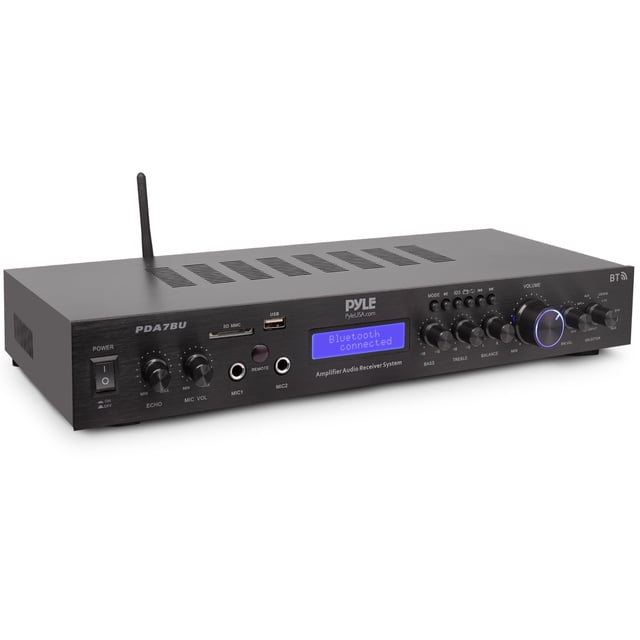 Pyle Bluetooth Home Theater Amplifier - 200 Watts into 5 Channels with Subwoofer Out, Wireless Streaming, USB/SD with MP3 player, RCA Input, FM Radio