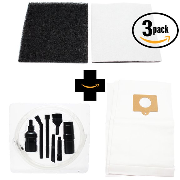 3 Replacement Kenmore 11625615500 Vacuum Bags & 3 Foam Filter with 7-Piece Micro Vacuum Attachment Kit - Compatible Kenmore 50558, 5055, 50557, Type C Vacuum Bags & 20-86883, CF-1 Filter