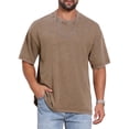 thumbnail image 4 of INSPIRE CHIC Men's Retro Distressed Crew Neck Short Sleeve Solid T-Shirts L Brown, 4 of 5