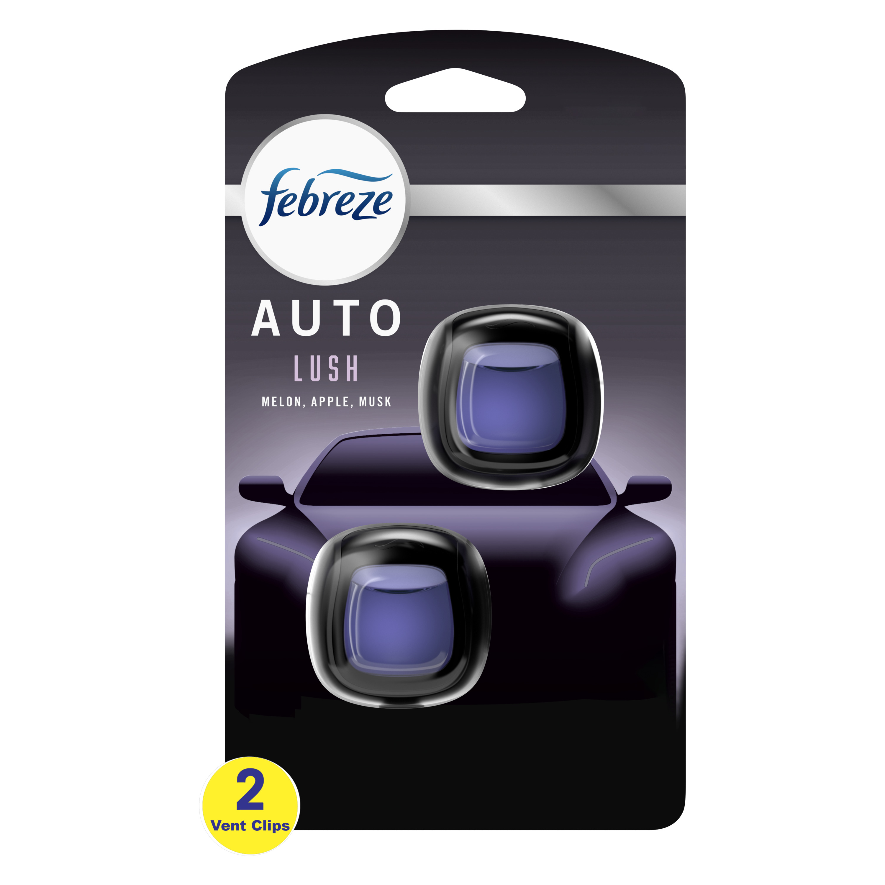 Febreze Unstopables AUTO Odor-Eliminating Car Freshener Vent Clip Lush Scent, .07 oz. Car Vent Clip, Pack of 2