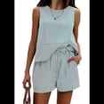 thumbnail image 3 of Conjuntos de Dos Piezas de Verano para Mujer: Camiseta Sin Mangas y Pantalones Cortos A Juego, Chándal de Algodón A Rayas, Rayas , Talla M, 3 of 8