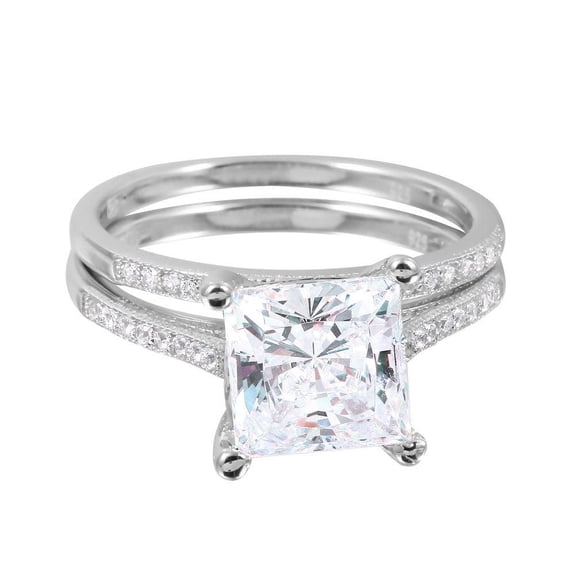 Rhodium Plated Sterling Silver 925 Clear CZ Bridal Engagement Ring White Jewelry Female Size 7