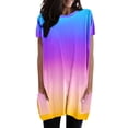 thumbnail image 1 of TSADFHJI Hauts d'Été Boho pour Femmes Chandail Décontracté d'Été Col Rond Tunique à Manches Courtes avec Poches TTG Bleu, 1 of 5