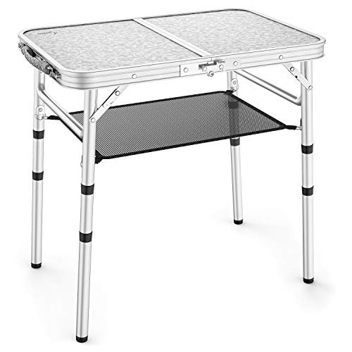 Sportneer Adjustable Height Camping Table with Mesh Layer, 23.6