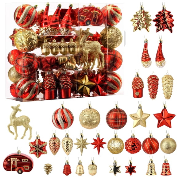Juego de adornos de bolas navideñas Alupssuc, 103 piezas, rojo y dorado