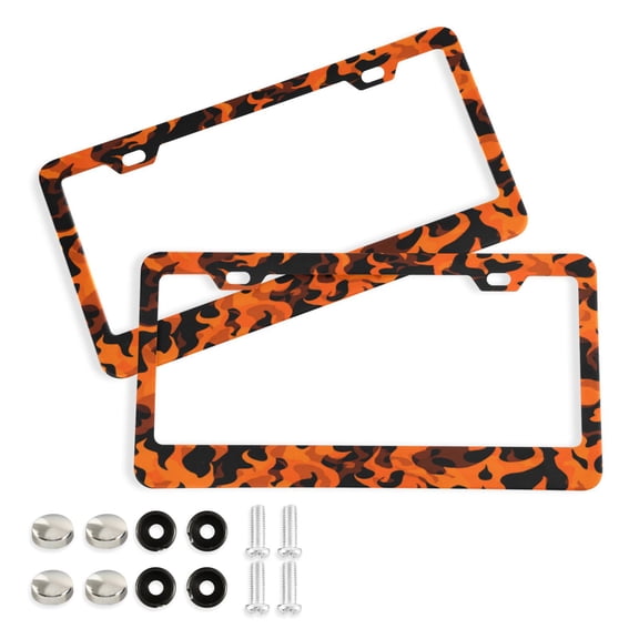 2-Pack Aluminum License Plate Frame with 2 Holes for GM License Plate Cover with Free Screws Orange and Black Flames