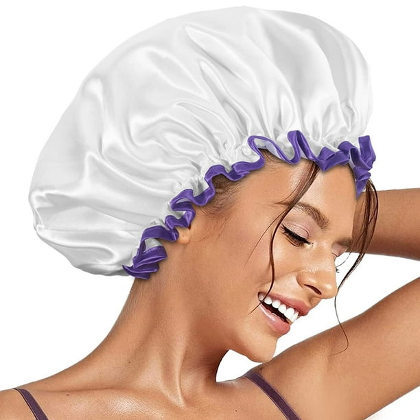 ZMLEVE Bonnet de douche, bonnet de douche pour femme réutilisable  imperméable, grand bonnet de bain pour toutes les longueurs de cheveux,  dames, hommes et enfants (blanc) 