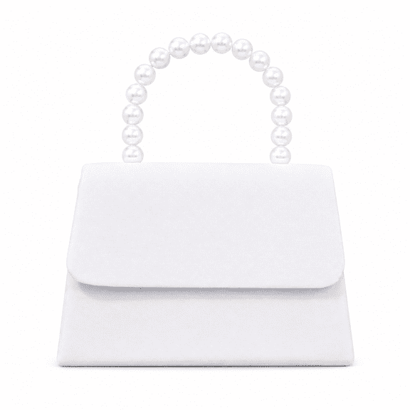 REMANLAND Women's Elegant Evening Handbag with Pearl-Style Top Handle and Flap Closure, White