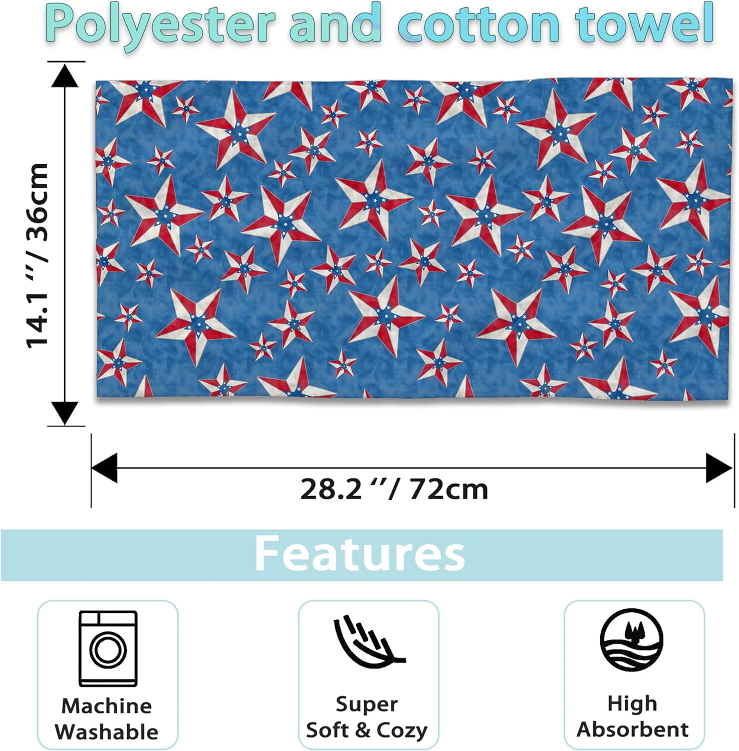 Patriotcs 2 Pack Hand Towels for Bath,4th of July American Star Decorative Towels Highly Absorbent Soft Towels for Bathroom Beach Kitchen Spa Gym Face Towel 14x28 Inch