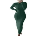 thumbnail image 1 of Women Long Sleeve Knitted Dress Crochet Pattern Solid Ribbed Casual Dress, 1 of 2