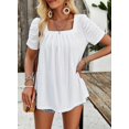thumbnail image 3 of TEMOFON Women Blouses Short Puff Sleeve Tops Summer Casual Shirts for Womens Crew Neck Elegant Tshirts Comfort Solid White Tee, 3 of 6