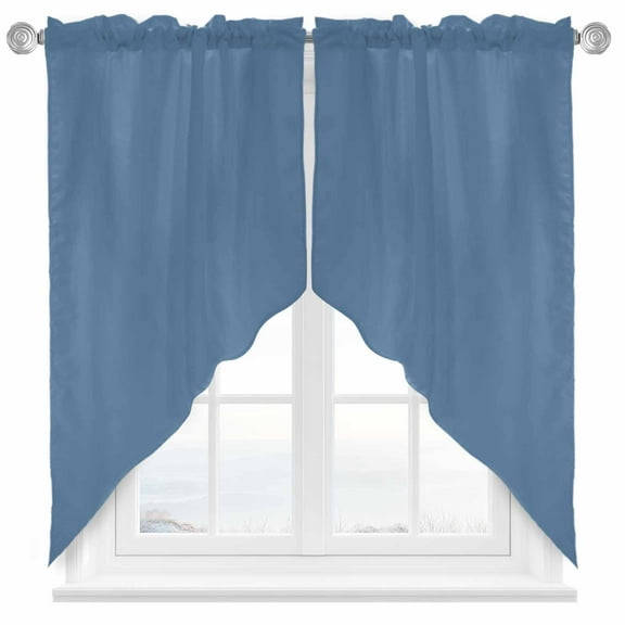Solid Color Swag Valances for Windows 2 Pack Royalblue Swag Kitchen Curtains 63 Inches Long Rod Pocket Short Window Treatment for Kitchen Bathroom 36"x63"