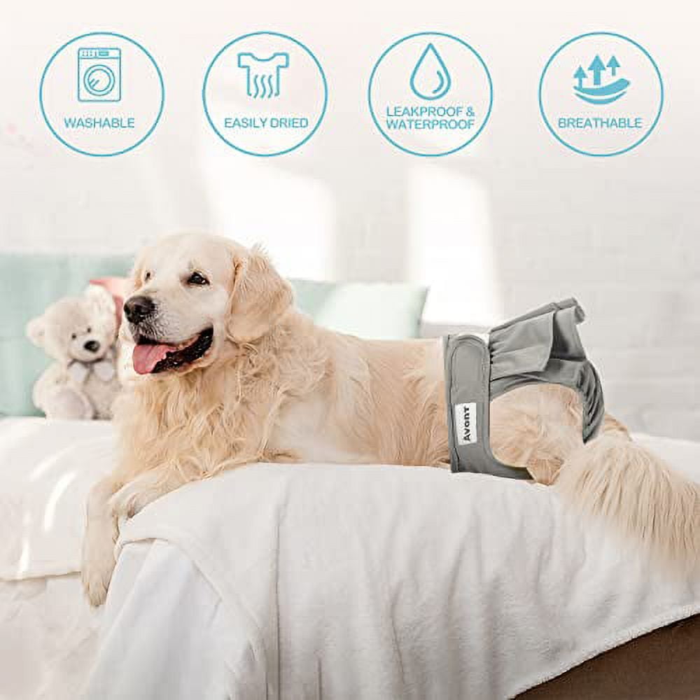 Avont 3 Pack Washable Dog Diapers Female, Reusable Dog Period Diapers Cover, Female Dog Diapers for Heat Cycle, Incontinence, Girl Dog Diapers Dress -Black/Brown/Grey