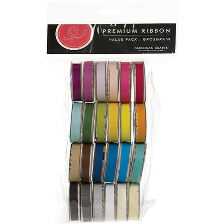 American Crafts Value Pack Premium Ribbon 24 Spools (.375"X4 Feet Each)-Solid Grosgrain