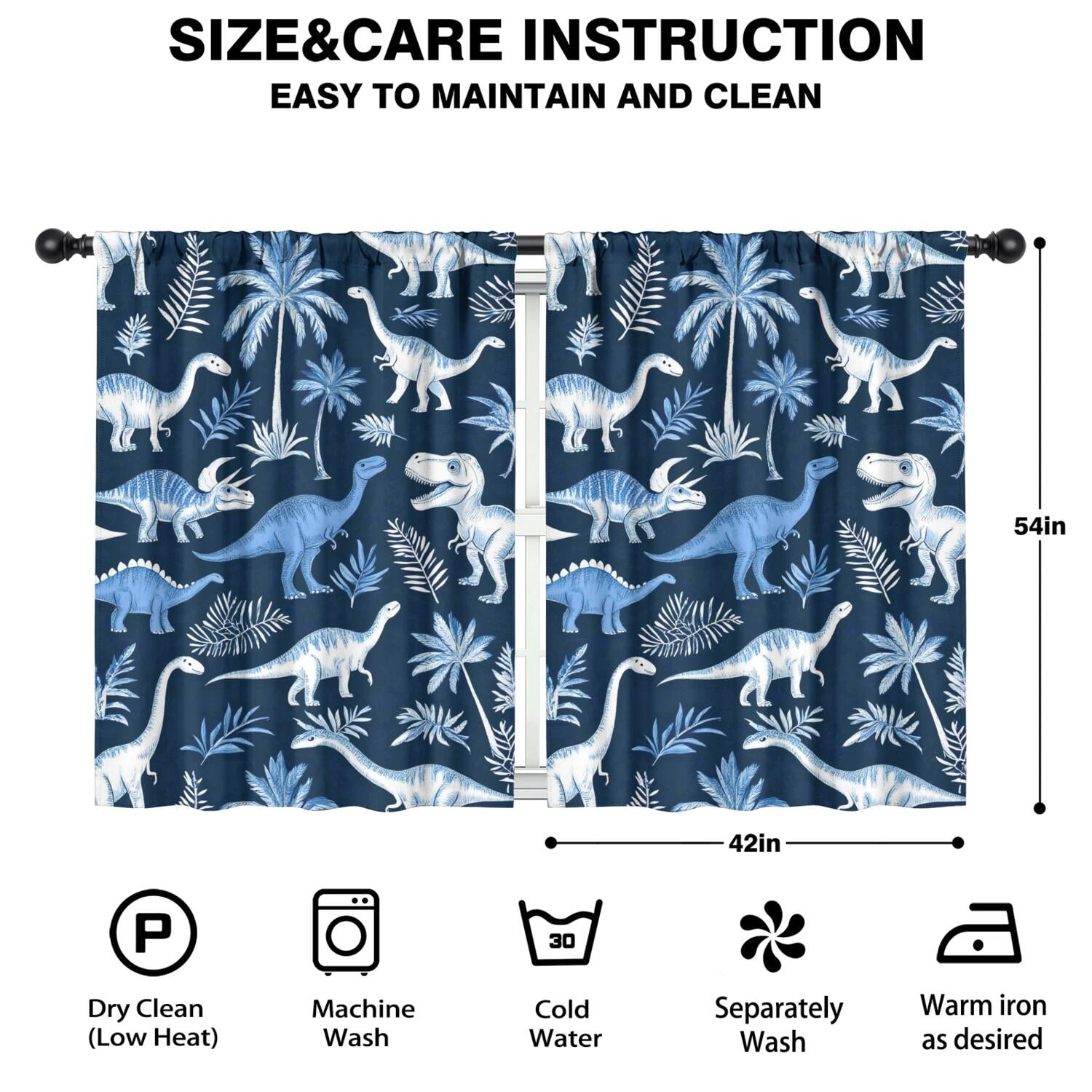 Blackout Kids Curtains,Cute Dinosaur Pattern Childrens Insulated Curtains Set Of 2,Bedroom Essentials,Toddler Room Decor 42x54in(106x137cm)