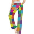 thumbnail image 5 of Women's Abstract Geometric Color Block Pajama Pants, Casual Pajama Bottoms Lounge Pants Wide Leg, 5 of 7