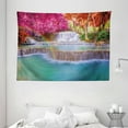 thumbnail image 1 of Waterfall Decor Tapestry, Rain Forest in Vietnam Laos with Asian Pink and Orange Trees side of River Image, Wall Hanging for Bedroom Living Room Dorm Decor, 80W X 60L Inches, Blue, by Ambesonne, 1 of 2