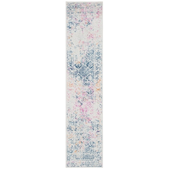SAFAVIEH Tulum Ophelia Bordered Geometric Runner, 2' x 11', Ivory/Dark Blue