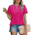 thumbnail image 2 of Olyvenn Womens Summer Tops 2025 Pleated Round Neck Short Sleeve Shirts Business Casual Summer Loose Fit Blouse Hot Pink S, 2 of 9