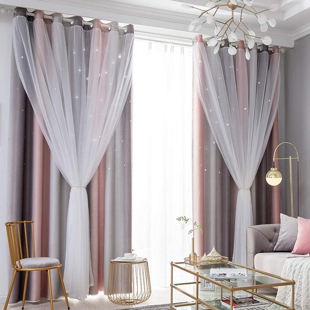 Star Curtains Blackout for Kids Girls Bedroom Living Room Double Layer 1 Panel Star Curtains Blackout for Kids Girls Bedroom Living Room Double Layer 1 Panel