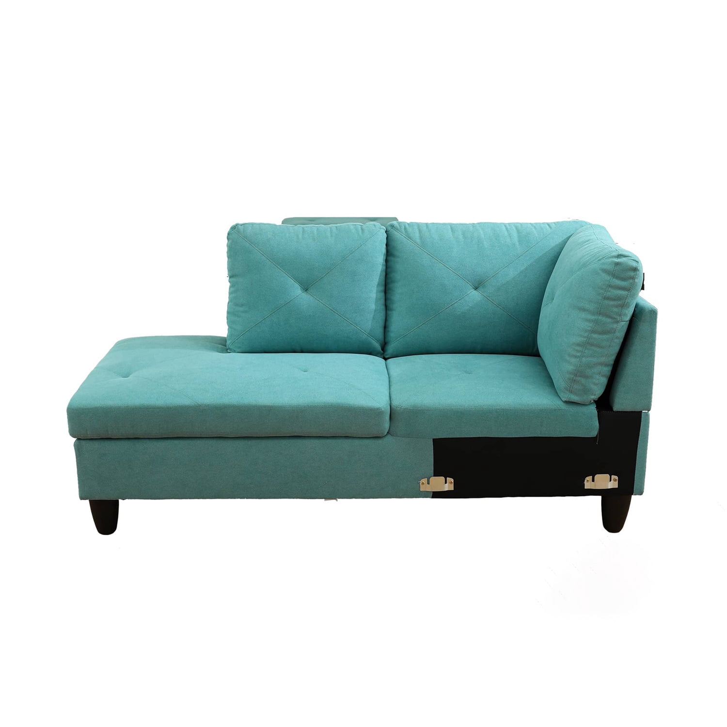 Hommoo Modern Linen 2-Piece Living Room Sofa Set Sectional Couches and Sofas, L-Shaped Sectional Couch Sofa, Light Blue(No Ottoman)