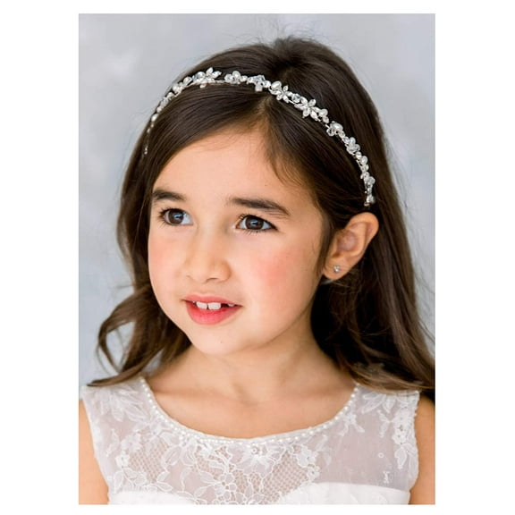 Gold Flower Girl Headpiece for Wedding Crystal Floral Girls Headband Princess Hair Accessories for Birthday Party, Photography