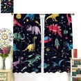 thumbnail image 5 of Cartoon Dinosaur Blackout Curtains, Creative Hand Painted Star Theme Fun Planet Rocket Space Print Rod Pocket Window Treatments Drapes for Kidsroom Nursery Boys Bedroom 84" W X 84" L, 5 of 8