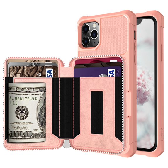 Dteck Wallet Case For iPhone 11 Pro Max, Zipper Wallet Case with Credit Card Holder Slot Purse Leather Protective Case Cover For Apple iPhone 11 Pro Max 6.5 inch 2019, Rosegold